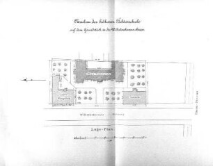 Karte: Neubau der höheren Töchterschule auf dem Grundstück in der Wilhelmshavener Strasse. Lage-Plan