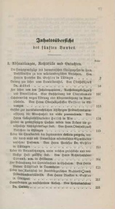 Inhaltsübersicht des fünften Bandes