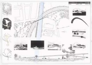 Eine Fußgängerbrücke über den Teltowkanal, Berlin-Adlershof Schinkelwettbewerb 1996: Lageplan 1:1000, Ansicht 1:250, Modellfotos