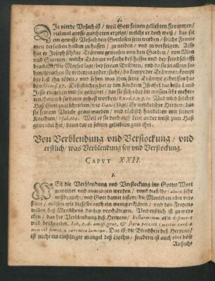 Von Verblendung und Verstockung/ und erstlich/ was Verblendung sey und Verstockung. Caput XXII.