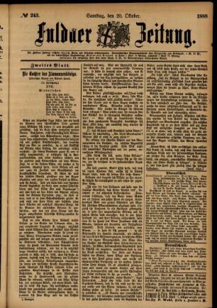 Zweite Ausgabe vom Samstag, den 20. Oktober 1888.