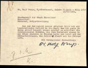 5-10-2-16.0000: Bongs, Rolf, Dr., Dichter; diverse Schreiben ff.: Schreiben an das Stadtarchiv