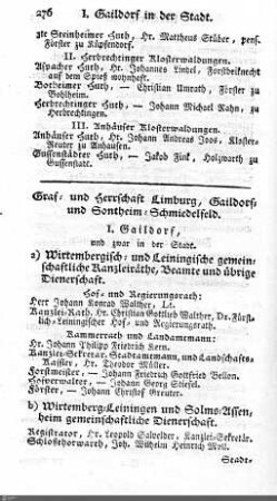 Beamte in Limpurg, Gaildorf, Sontheim, Schmiedelfeld