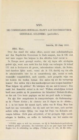 XXV. De commissaris-generaal Elout aan den directeur generaal Goldberg. (partieulier)