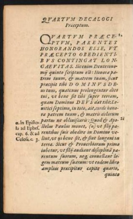 Quartum Decalogi Praeceptum.