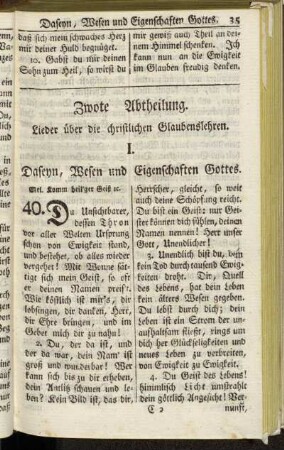 Zwote Abtheilung. Lieder über die christlichen Glaubenslehren.