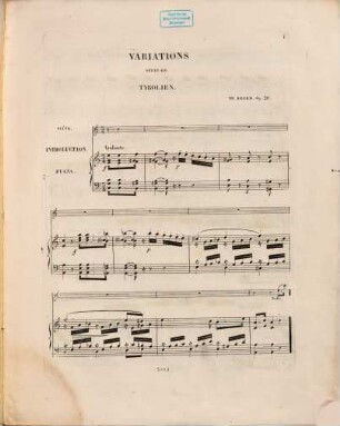 Variations sur un air tyrolien : pour la flûte avec accompagnement de l'orchestre ou de pianoforte ; op. 20