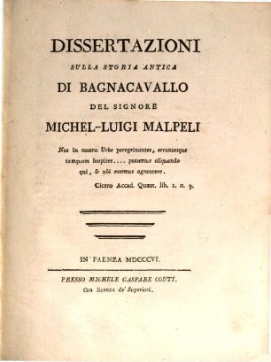Dissertazioni sulla storia antica di Bagnacavallo