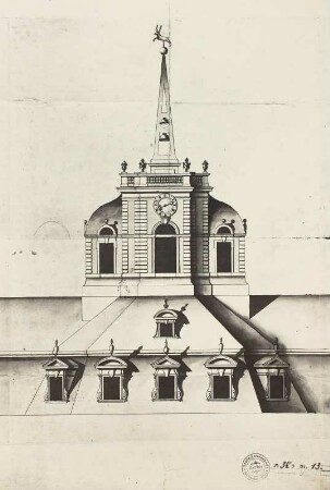 Schloß Hubertusburg in Wermsdorf, Bl. 13: Aufriss Dachaufbau