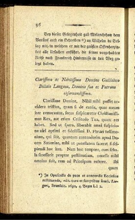 Clarissimo ac Nobilissimo Domino Guilielmo Bellaio Langaeo, Domino suo ac Patrono obseruandissimo.