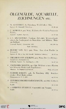 Ölgemälde, Aquarelle, Zeichnungen etc. (Nr. 1-145)