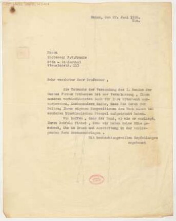 Brief an Friedrich Wilhelm Franke : 22.06.1928