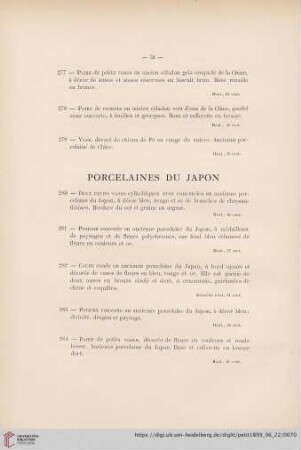 Porcelaines du Japon (Nr. 280 - 289)