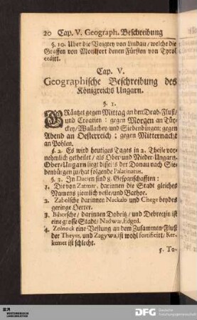 Cap. V. Geographische Beschreibung des Koenigreichs Ungarn