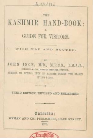 The Kashmir hand-book: a guide for visitors ; with map and routes