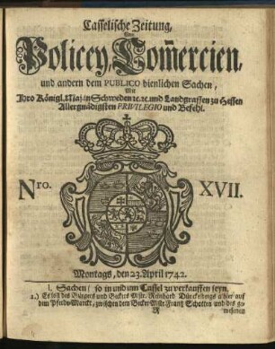 Nro. XVII, Montags, den 23. April 1742