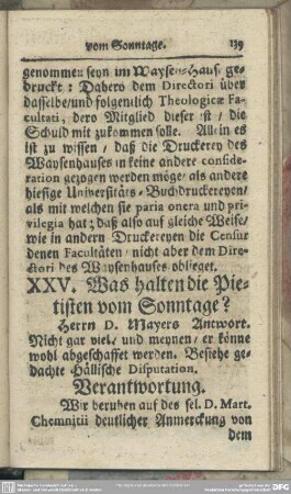 XXV. Was halten die Pietisten vom Sonntage?