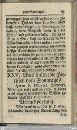 XXV. Was halten die Pietisten vom Sonntage?