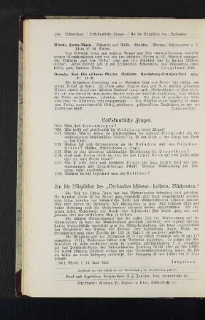An die Mitglieder des "Verbandes schlesw.-holstein. Büchereien"