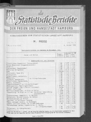 Verbraucherpreise in Hamburg im November 1963 : Lfd. Nr. 1