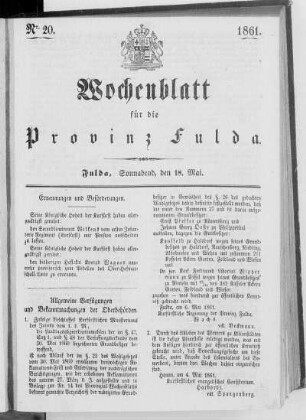 Nr. 20, Ausgabe vom 18. Mai 1861
