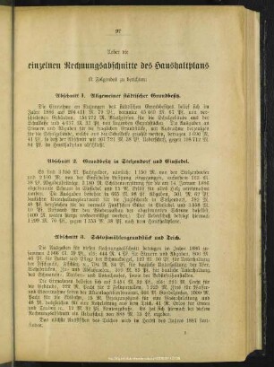 Ueber die einzelnen Rechnungsabschnitte des Haushaltplans