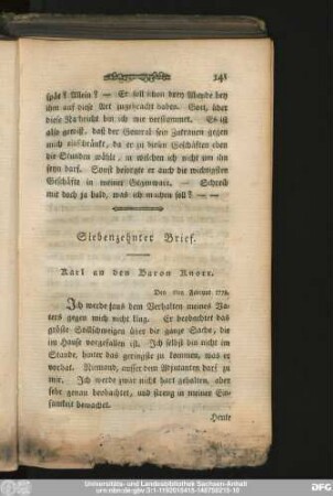Siebenzehnter Brief. Karl an den Baron Knorr.