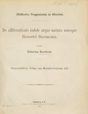 De alliterationis indole atque natura ususque Homerici lineamenta
