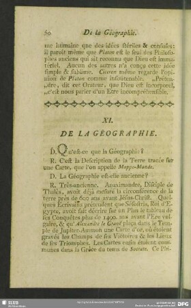 XI. De La Géographie