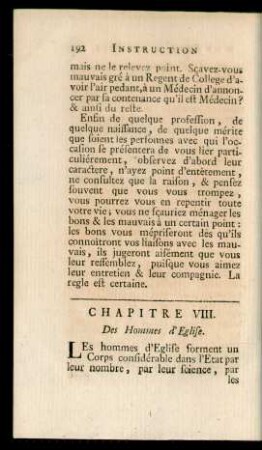 Chapitre VIII. Des Hommes d'Eglise