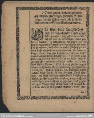 Leichenpredigt : Gemeiner Eingang. Textus