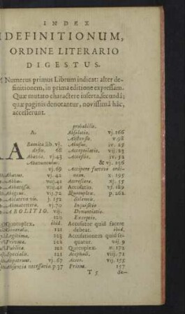 Index definitionum, ordine literario digestus.