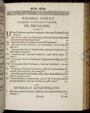 Primus Index Casuum Catecheticorum.