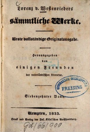 Lorenz v. Westenrieder's sämmtliche Werke. 17