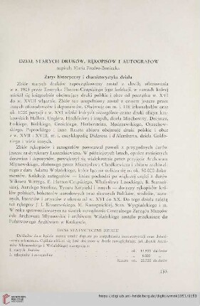 [1.]1951: Dział starych druków, rękopisów i autografów