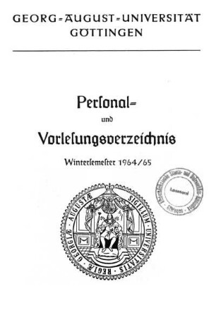 WS 1964/65: Personal- und Vorlesungsverzeichnis ...