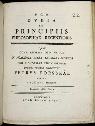 Dubia De Principiis Philosophiae Recentioris