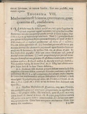 Theorema VIII. Mathematica est Scientia, qvantitatem, qvat. qvantitas est, considerans.