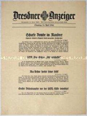 Nachrichtenblatt "Dresdner Anzeiger" mit internationalen Kurzmeldungen