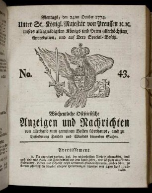 No. 43. Montags, den 24ten October 1774