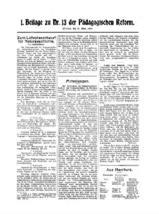 Zum Lehrplanentwurf für Naturgeschichte : 1. Beilage zu Nr. 13 der Pädagogischen Reform