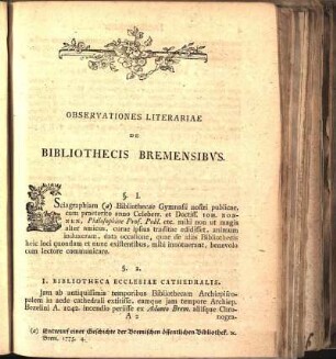 Observationes Literariae De Bibliothecis Bremensibvs.