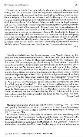 Gründliche Nachricht des St. Annen Armen- und Werck-Hauses in Lübeck von 1735, bearb. von Ortwin Pelc, (Kleine Hefte zur Stadtgeschichte, 7) : Lübeck, 1990