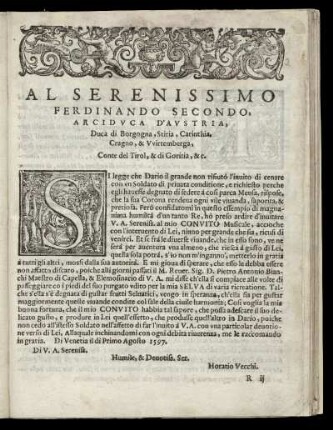 Dedikation an Ferdinand II. von Österreich