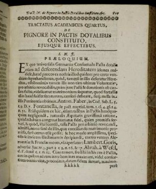 Tractatus Academicus Quartus, De Pignore In Pactis Dotalibus Constituto, Ejusque Effectibus.