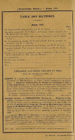 Table des matières. Juin 1888.