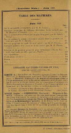 Table des matières. Juin 1888.