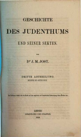 Geschichte des Judenthums und seiner Sekten. 3, Sechstes bis achtes Buch
