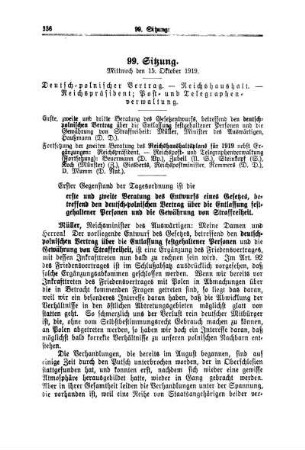 99. Sitzung. Mittwoch den 15. Oktober 1919