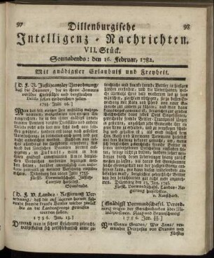 VII. Stück. Sonnabends : den 16. Februar, 1782.